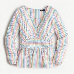 J. Crew | Rainbow Seersucker 100% Cotton Peplum Blouse Size 00